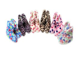 24 Pairs Ladies Fuzzy Printed Slipper Socks - Womens Slipper Sock