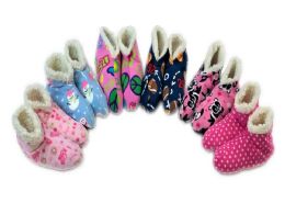 36 Wholesale Ladies Sherpa Lined Printed Slipper Socks