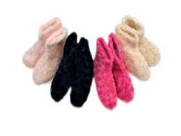 24 Wholesale Ladies Fuzzy Slipper Boot With Rubber Grip