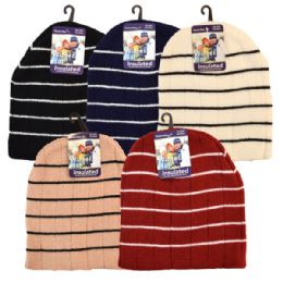 36 Wholesale Winter Hat Insulated Stripes Assorted Colors