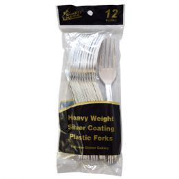 48 Wholesale 12 Count Plastic Cutlery Chrome Fork