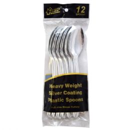 48 Wholesale 12 Count Plastic Cutlery Chrome Spoons