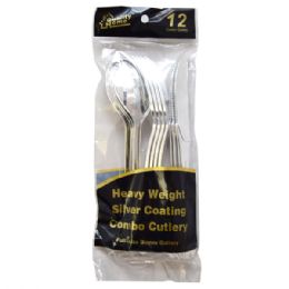 48 Wholesale 12 Count Plastic Cutlery Chrome Combo