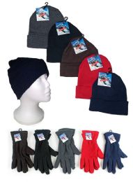 120 Pieces Adult Cuffed Knit Hats And Women's Fleece Gloves Combo Packs - Winter Sets Scarves , Hats & Gloves