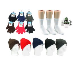 180 Pieces Adults Cuffed Winter Knit Hats And Magic Gloves Combo Packs - Winter Sets Scarves , Hats & Gloves