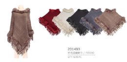 36 Wholesale Ladies' Assorted Color Poncho With Fur Lined Inside