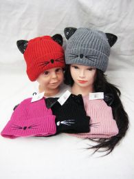 36 Pieces Kitty Whisker Beanie Hat With Sequin Ear's - Winter Beanie Hats