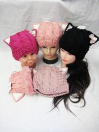 36 Pieces Kitty Knitted Beanie Hat With Ear's - Winter Beanie Hats
