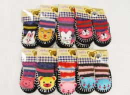 126 Wholesale Girls Printed Slipper Socks With Rubber Sole
