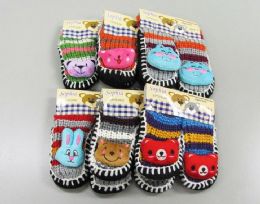126 Wholesale Girls Printed Slipper Socks With Rubber Sole