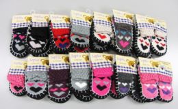 126 Wholesale Girls Heart Printed Slipper Socks With Rubber Sole
