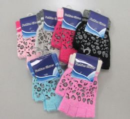 72 Units of Ladies Half Finger Glove Leopard Print - Winter Gloves