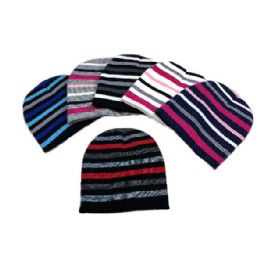36 Units of Child's Knit Beanie Stripes Hat - Junior / Kids Winter Hats