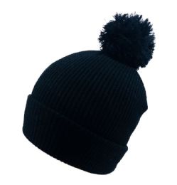36 Wholesale Solid Knitted Pompom Hat Black