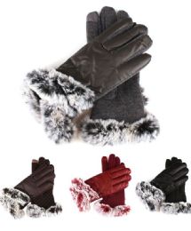 72 Pairs Womans Fashion Fur Cuffed Extreme Weather Texting Gloves  - Fuzzy Gloves