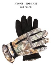 48 Bulk Adults Camouflage Ski Glove With Gripper Palm And Zipper Pocket
