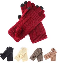 36 of Woman's Heavy Knit Winter Gloves With Pom Pom