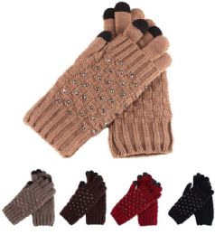 36 Units of Womans Heavy Knit Winter Gloves With Studs Design - Winter Gloves