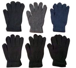 6 Wholesale Yacht & Smith Men's Winter Gloves, Magic Stretch Gloves In Assorted Solid Colors