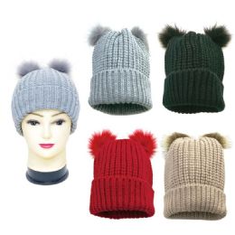 36 Wholesale Women's Knitted Pom Pom Hat