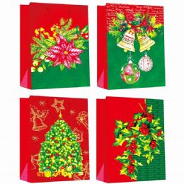 144 Wholesale Gift Bag Xmas Four Pack 4.5x5.75x2.5