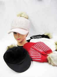 36 Pieces Womens Fleece Line Rhinestone Beanie Visor - Winter Beanie Hats