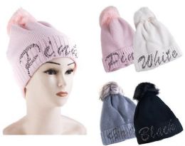 60 Pieces Woman's Fur Lined Beanie Hat With Pompom - Winter Beanie Hats