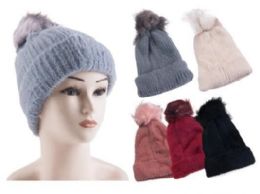60 Pieces Woman's Fur Lined Suede Solid Color Beanie Hat - Winter Beanie Hats