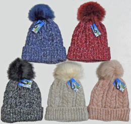 24 Pieces Ski Hat With Fur Pompom And Lining - Winter Beanie Hats