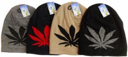 36 Pieces Fleece Lining Marijuana Leaf Ski Hat - Winter Sets Scarves , Hats & Gloves