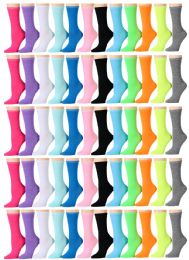 60 Pairs 60 Pair Pack Of Womens Wholesale Bulk Neon Color Crew Socks - Womens Crew Sock