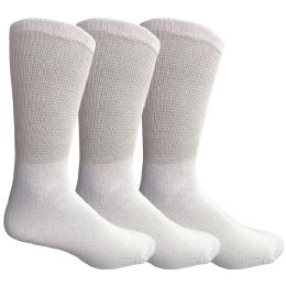 3 Wholesale Yacht & Smith Men's Loose Fit NoN-Binding Soft Cotton Diabetic Crew Socks Size 10-13 White