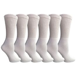 6 Wholesale Yacht & Smith Women's Loose Fit NoN-Binding Soft Cotton Diabetic White Crew Socks Size 9-11