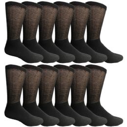 Yacht & Smith Men's Loose Fit NoN-Binding Soft Cotton Diabetic Crew Socks Size 10-13 Black