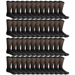48 Wholesale Yacht & Smith Men's Loose Fit NoN-Binding Soft Cotton Diabetic Crew Socks Size 10-13 Black