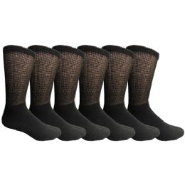 6 Wholesale Yacht & Smith Men's Loose Fit NoN-Binding Soft Cotton Diabetic Black Crew Socks Size 13-16