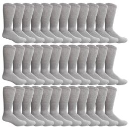 36 Wholesale Yacht & Smith Men's Loose Fit NoN-Binding Soft Cotton Diabetic Crew Socks Size 10-13 Gray