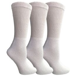 3 Wholesale Yacht & Smith Women's Cotton Diabetic NoN-Binding Crew Socks - Size 9-11 White