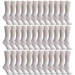 36 Pairs Yacht & Smith Women's Loose Fit NoN-Binding Soft Cotton Diabetic White Crew Socks Size 9-11 - Women's Diabetic Socks