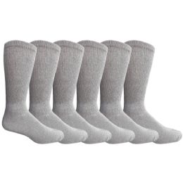 6 Wholesale Yacht & Smith Men's Loose Fit NoN-Binding Soft Cotton Diabetic Crew Socks Size 10-13 Gray