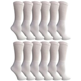 12 Wholesale Yacht & Smith Women's Cotton Diabetic NoN-Binding Crew Socks - Size 9-11 White