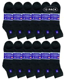 12 Wholesale Yacht & Smith Men's Cotton Diabetic Black Ankle Socks