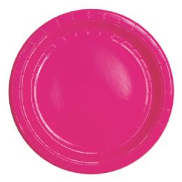 96 Pieces Nine Inch Eight Count Paper Plate Hot Pink - Party Paper Goods