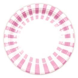 96 Pieces Nine Inch Eight Count Paper Plate Baby Pink Stripe - Party Paper Goods