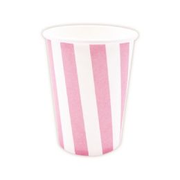 96 Pieces Nine Ounce Ten Count Paper Cup Baby Pink Stripe - Party Paper Goods