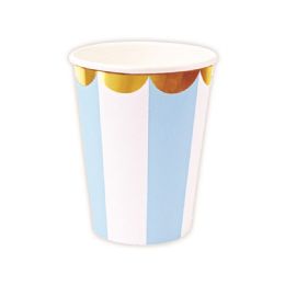 96 Pieces Nine Ounce Ten Count Paper Cup Baby Blue Gold Rimmed - Party Paper Goods