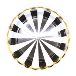 96 Pieces Seven Inch Eight Count Paper Plate Black Gold Rimmed - Party Paper Goods