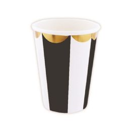 96 Pieces Nine Ounce Ten Count Paper Cup Black Gold Rimmed - Party Paper Goods