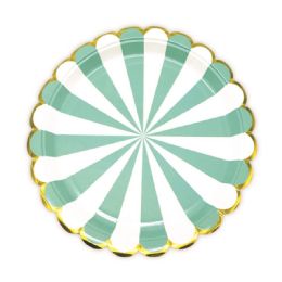 96 Pieces Seven Inch Eight Count Paper Plate Green Gold Rimmed - Party Paper Goods