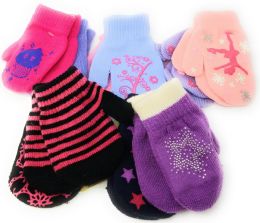 72 Pieces Colorful Cute Toddlers Assorted Mittens 2-Pack - Knitted Stretch Gloves